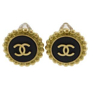 CHANEL COCO Mark Earring vintage black Plated Gold 28.5g Women